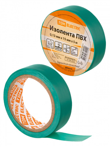 Изолента ПВХ 0,13х15мм Зеленая 5м TDM (10/500) (SQ0526-0074)