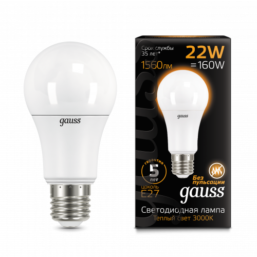Лампа светодиодная GAUSS A70 22W 1900lm 3000K E27 1/10/50 (102502122) Лампа светодиодная GAUSS A70 22W 1900lm 3000K E27 1/10/50 (102502122)