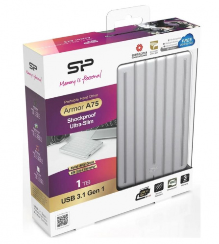 Внешний HDD  Siliсon Power  1 TB  A75 Armor, серебро, 2.5", USB 3.0 (SP010TBPHDA75S3S)