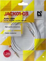 Кабель DEFENDER JACK01-03 Белый JACK M- JACK M, 1,2м (1/50/400) (87513)