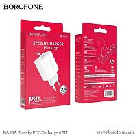 Блок питания сетевой 1 Type-C Borofone BA38A Plus, Speedy, 3000mA, пластик, QC3.0 + PD3.0, цвет: белый (1/44/176) (6931474746870)