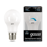 Лампа светодиодная GAUSS A60 11W 990lm 4100К E27 диммируемая 1/10/50 (102502211-D)