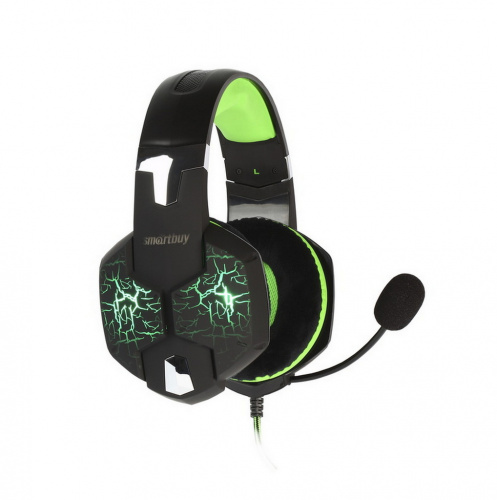 Игровая гарнитура Smartbuy RUSH TAIPAN, велюровые амбушюры, шнур 2,5 м, черный/зеленая (SBHG-3100)