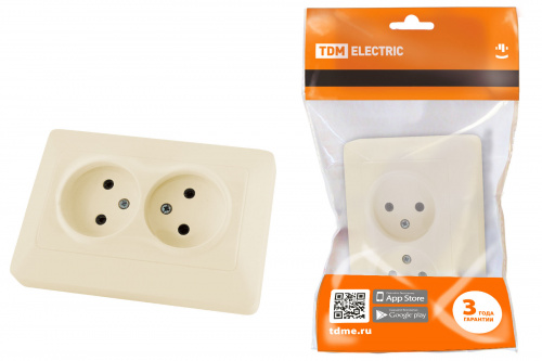 Розетка двойная 2П 10А 250В сл. кость "Ильмень" TDM (1/10/100) (SQ1823-0111)