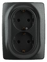 Розетка ЭРА, серии ЭРА 12, 2X2P+E Schuko со шторками, 16A-250В, IP20, антрацит (10/100/2000) 12 -2108-05