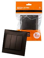 Выключатель 3-х кл. 10А шоколад , с/у, "Лама" (10/120) TDM (SQ1815-0503)