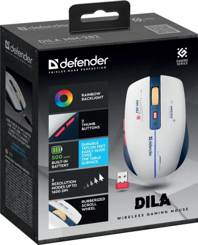 Беспроводная игровая мышь DEFENDER Dila MM-282 бел+син,LED,6D,2.4,1800dpi (1/100) (52282) фото 2