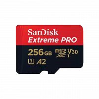 Карта памяти MicroSDXC  256GB  SanDisk Class 10 Extreme Pro A2 V30 UHS-I U3 (200 Mb/s) + SD адаптер (SDSQXCD-256G-GN6MA)