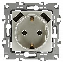 Розетка ЭРА, серии ЭРА 12, 2P+E 16A-250В, штор. с 2xUSB 5В-3А, перламутр (10/100/2000) 12 -4109-15