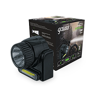 Фонарь GAUSS светодиодный налобный GFL309 6W 180lm Lead acid 800mAh LED, 2 режима (ближний/дальний свет), IP42, 70х75х60 мм 1/12/72 (GF309)