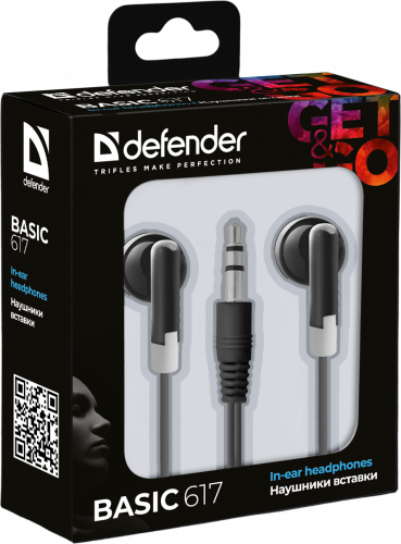 Наушники внутриканальные DEFENDER Basic 617 вакуумные, шнур 1,1 м, черные (1/200) (63617) фото 4
