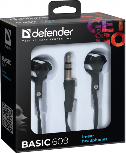 Наушники внутриканальные DEFENDER Basic 609 вакуумные, шнур 1.1 м, черные/белые (1/50) (63609) фото 5
