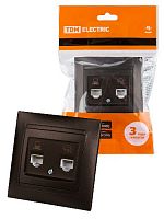 Розетка телефонная RJ11 + компьютерная RJ45 шоколад , с/у, "Лама" (10/120) TDM (SQ1815-0519)