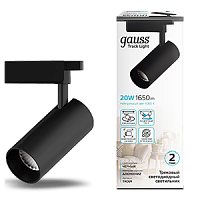 Светильник GAUSS трековый светодиодный цилиндр 20W 1650lm 4000K 180-240V IP20 65*210мм черный угол 24º 1/40 (TR069)