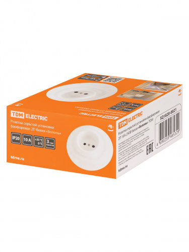 Розетка скрытой установки фарфоровая 2П 10А 250В белая «Болонь» TDM (1/36) (SQ1820-0021) фото 2 Розетка скрытой установки фарфоровая 2П 10А 250В белая «Болонь» TDM (1/36) (SQ1820-0021) фото 2