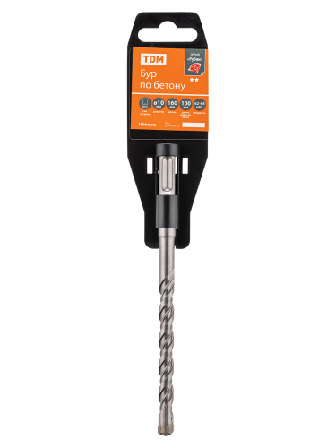 Бур по бетону, 10×160×100 мм, SDS-Plus, 4 резца, пластиковый держатель, 1 шт, "Рубин" TDM (1/200) (SQ1094-0207) фото 3