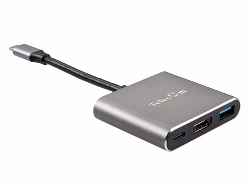 Переходник USB 3.1 Type-C(M)--> HDMI+USB 3.0 +PD 100WT charging 4K@30Hz, TELECOM<TUC010T> (1/300)