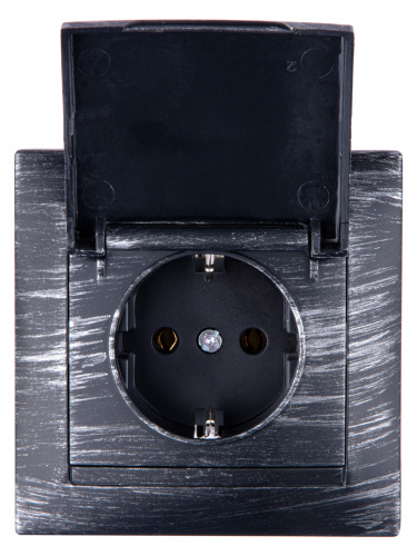 Розетка 2П+З 16А 250В IP44 с крышкой старинное серебро с/у, "Лама" (1/10) TDM (SQ1815-0667) Розетка 2П+З 16А 250В IP44 с крышкой старинное серебро с/у, "Лама" (1/10) TDM (SQ1815-0667)