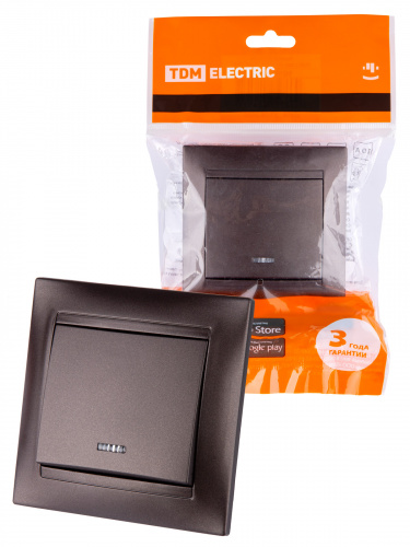 Выключатель 1 кл. с подсветкой 10А шоколад , с/у, "Лама" (10/10) TDM (SQ1815-0504) Выключатель 1 кл. с подсветкой 10А шоколад , с/у, "Лама" (10/10) TDM (SQ1815-0504)