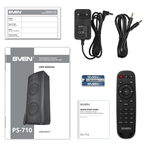 Портативная аудиосистема напольная SVEN АС PS-710 (100 Вт, TWS, Bluetooth, FM, USB, microSD, LED-дисплей, 4400мА*ч), черный (1/2) (SV-021696) фото 3