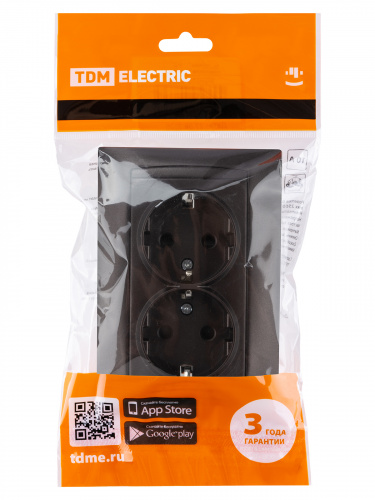 Розетка двойная 2П+З 16А 250В с защ. шт. шоколад , с/у, "Лама" (6/72) TDM (SQ1815-0513) фото 2
