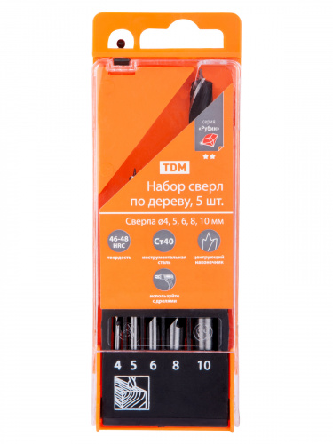 Набор сверл по дереву, 5 шт. (4-5-6-8-10) мм, полир., HSS, пласт. уп., "Рубин" TDM (1/100) (SQ1093-0201) фото 3 Набор сверл по дереву, 5 шт. (4-5-6-8-10) мм, полир., HSS, пласт. уп., "Рубин" TDM (1/100) (SQ1093-0201) фото 3