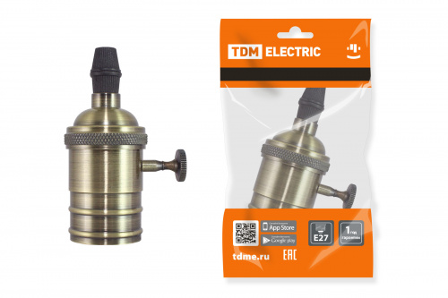 Патрон TDM Е27 подвесной с выключателем, металлический "Лофт", бронза (1/1/200) (SQ0335-0068)