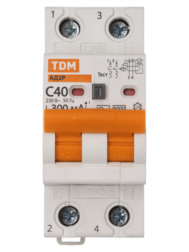 Диф.автомат АД2P 2Р С40 300мА 6кА тип АС TDM (1/48) (SQ0204-0620) фото 6