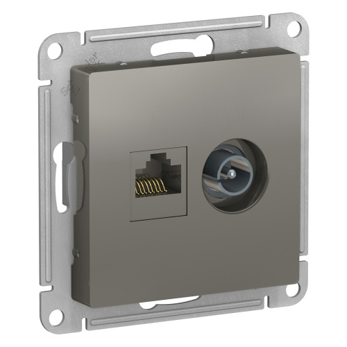 Механизм розетки компьютерной + TV 2-м С/У ATLASDESIGN RJ45 кат.5E + TV сталь Systeme Electric ATN000989 (1/5/20)