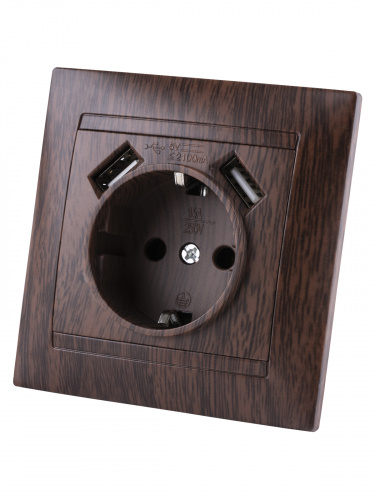 Розетка 2П+З 16А 250В + 2 USB порта 2,1А 5В венге с/у, "Лама" (1/96) TDM (SQ1815-0442) фото 5 Розетка 2П+З 16А 250В + 2 USB порта 2,1А 5В венге с/у, "Лама" (1/96) TDM (SQ1815-0442) фото 5
