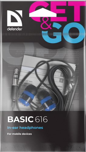 Наушники внутриканальные DEFENDER Basic 616 вакуумные, шнур 1.1 м, черные/синие (1/100) (63616) фото 5