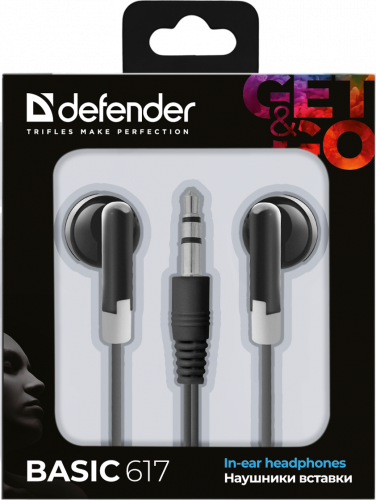 Наушники внутриканальные DEFENDER Basic 617 вакуумные, шнур 1,1 м, черные (1/200) (63617) фото 6