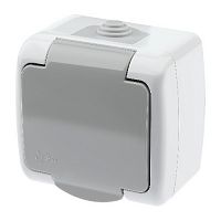 Розетка INTRO Atlantic 5-201-03 с заземлением 2P+E Schuko, 16А-250В, IP54, открытой установки, серый (1/10/120) (Б0050945)