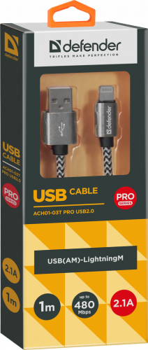 Кабель DEFENDER ACH01-03T PRO USB2.0, белый, AM-LightningM, 1m, 2.1A (1/100) (87809) фото 10