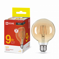 Лампа светодиодная IN HOME филамент GL-95 gold 9Вт 230В Е27 3000К 1040Лм золотистая (5/20) (4690612036465)