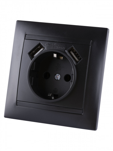 Розетка 2П+З 16А 250В + 2 USB порта 2,1А 5В графит с/у, "Лама" (1/96) TDM (SQ1815-0642) фото 5 Розетка 2П+З 16А 250В + 2 USB порта 2,1А 5В графит с/у, "Лама" (1/96) TDM (SQ1815-0642) фото 5