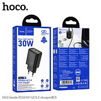 Блок питания сетевой 1 USB, 1 Type-C HOCO N63 Gentle, 3.0A, PD30Вт, цвет: чёрный (1/12/120) (6942007644358)
