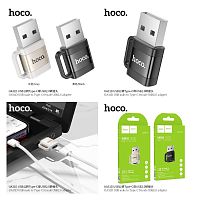 Переходник USB(m) - Type-C(f) HOCO UA31D, пластик, OTG, USB2.0, цвет: чёрный (1/46/276) (6942007628143)