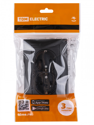 Розетка двойная 2П 10А 250В графит , с/у, "Лама" (7/84) TDM (SQ1815-0624) фото 2