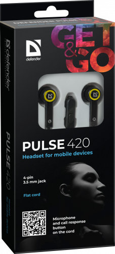 Наушники внутриканальные DEFENDER Pulse-420, вакуумная, регулят. громк., шнур 1.2 м., жёлтые (1/80) (63421) фото 7