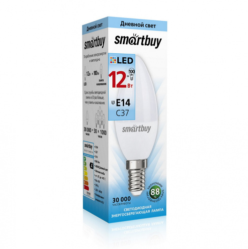 Лампа светодиодная SMARTBUY C37 12Вт 220V 4000K E14 (нейтральный свет) (10/100) (SBL-C37-12-40K-E14)