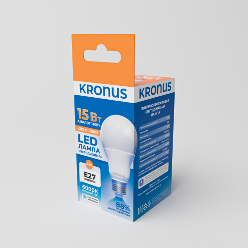 Лампа светодиодная КRONUS A60 груша 15 Вт 220В 6000К Е27 холодный свет (10/100) (KRS-01-0009) фото 3