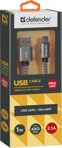 Кабель DEFENDER USB08-03T PRO USB2.0, белый, AM-MicroBM, 1m, 2.1A (1/100) (87803) фото 10
