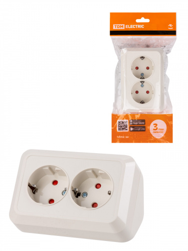 Розетка TDM угловая двойная 2П+3 открытой установки с з/ш IP20 250В 16А сл. кость "Ладога" (6/72) (SQ1801-0243) Розетка TDM угловая двойная 2П+3 открытой установки с з/ш IP20 250В 16А сл. кость "Ладога" (6/72) (SQ1801-0243)