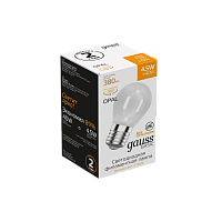 Лампа светодиодная GAUSS Basic Filament Шар 4,5W 380lm 2700К Е27 milky 1/10/50 (1055215)