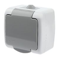 Розетка INTRO Atlantic 5-202-03 с заземлением со шторками 2P+E Schuko, 16А-250В, IP54, открытой установки, серый (1/10/120) (Б0050946)