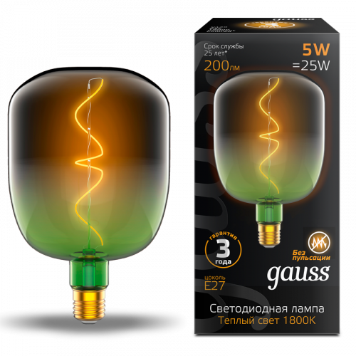 Лампа светодиодная GAUSS Filament V140 5W 200lm 1800К Е27 green-clear flexible 1/6 (1009802105) Лампа светодиодная GAUSS Filament V140 5W 200lm 1800К Е27 green-clear flexible 1/6 (1009802105)