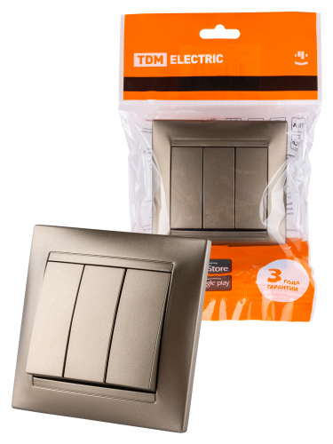 Выключатель 3-х кл. 10А бронза , с/у, "Лама" (10/120) TDM (SQ1815-0703) Выключатель 3-х кл. 10А бронза , с/у, "Лама" (10/120) TDM (SQ1815-0703)