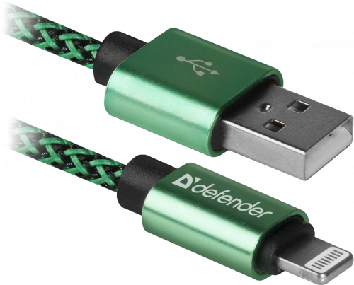 Кабель DEFENDER ACH01-03T PRO USB2.0, зеленый, AM-LightningM, 1m, 2.1A (1/100) (87810) фото 2