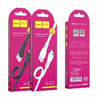 Кабель USB - Type-C HOCO X40 Noah, 1.0м, плоский, 2.4A, силикон, цвет: чёрный (1/33/330) (6931474711694)